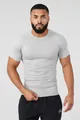 Front view of men's light gray high-stretch compression fitness T-shirt by YoungLA. - M / Tops / Silver