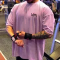 T-shirt de sport oversize lilas pour homme en coton respirant pour l'entraînement - Rose