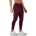 Slim fit maroon men's sports sweatpants with multiple pockets for fitness and gym workouts. - M / Bottoms / Burgundy