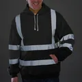 Vue détaillée d'un sweat à capuche noir pour homme avec bandes réfléchissantes argentées - S / Hauts / Noir