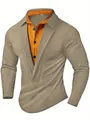 Detalle de camisa para hombre en punto gofrado con cuello abotonado en naranja - S / Tops / Caqui