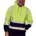 Men's high visibility reflective safety fleece hoodie with strips for outdoor workwear - S / Tops / Fluorescent Green