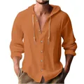 Chemise à capuche homme en coton et lin orange, haut décontracté style plage - Orange