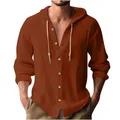 Chemise décontractée à capuche pour hommes en coton et lin de couleur orange rouille - Rouge Brique