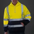 Vue détaillée d'un sweat à capuche haute visibilité pour homme avec bandes réfléchissantes - S / Hauts / Jaune Néon