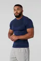 Men's navy blue compression fitness T-shirt with high elasticity for muscle fit training - S / Tops / Plain Navy Blue