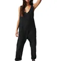 Western-style black V-neck denim jumpsuit with large pockets and adjustable straps for women. - S / Top And Bottom / Black
