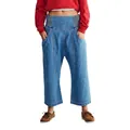 Women's light blue washed harem denim pants with dropped crotch and nine-point length - M / Bottoms / Dark Blue
