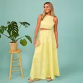 Elegante gele mouwloze set met kanten crop top en maxi-rok voor dames op vakantie-stijl - S / Boven- En Onderstuk / Geel