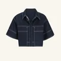 Dark blue denim crop shirt with white contrast stitching and collar details - S / Tops / Dark Blue