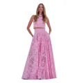 Roze mouwloze crop top en maxi rok tweedelige set van geborduurd kant voor vakantie - S / Boven- En Onderstuk / Roze