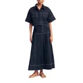Women's 2025 summer casual denim two-piece set with contrast stitching shirt and skirt - S / Top And Bottom / Dark Blue
