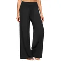 Dettaglio dei pantaloni yoga neri a vita alta con gamba larga e coulisse da donna - Taglia S / Pantaloni e gonne / Nero