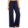 Vista dettagliata dei pantaloni lounge blu scuro a vita alta con gamba larga e coulisse - Taglia S / Pantaloni e gonne / Blu Notte