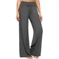 Dettaglio dei pantaloni fitness grigi a gamba larga con coulisse in vita sulla modella - Taglia S / Pantaloni e gonne / Grigio scuro