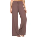 Dettaglio dei pantaloni da yoga a vita alta color malva a gamba larga con coulisse - Pelle di Canapa