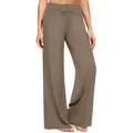 Vista dettagliata dei pantaloni larghi da donna a vita alta color talpa con cordino - Moca