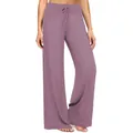 Vista intera dei pantaloni yoga color malva a vita alta e gamba larga con coulisse - Malva Medio