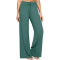 Dettaglio di pantaloni yoga a gamba larga a vita alta con coulisse in vita. - Verde scuro