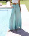 Pantaloni a gamba larga a vita alta con stampa in azzurro, ideali per l'estate al mare. - stampa blu