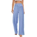 Pantaloni a gamba larga a quadretti bianchi e blu con coulisse in vita alta per comodità. - Piccoli Quadri Blu