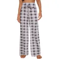 Pantaloni da relax a quadri grigi da donna con vita alta e gamba larga con coulisse - Plaid Grande Grigio Bianco