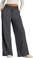 Donkergrijze joggingbroek voor dames met wijde pijpen en trekkoord in de taille. - S / Bottoms / donkergrijs
