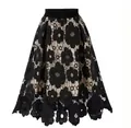 Gonna midi svasata in pizzo nero vintage con motivo floreale traforato ed elastico - Taglia L / Nero