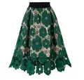 Gonna midi svasata in pizzo floreale verde con maglia traforata ed elastico in vita. - Taglia L / Verde