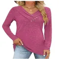 Maglia elegante da donna a maniche lunghe con scollo a V incrociato e bottoni magenta - Taglia S / Top / Rosso rosa