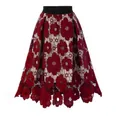 Elegante gonna a ruota vintage in pizzo rosso con motivo floreale e vita elastica. - Taglia L / Rosso