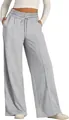 Graue Damen-Freizeithose mit weitem Bein, Kordelzug am Bund und modischen Nahtdetails - Hellgrau