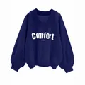Oversized navy blue V-neck sweatshirt with white Comfort IN PARIS print detail - S / Tops / Dark Blue