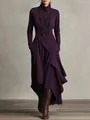 Elegant dark purple maxi dress featuring a chic high neck and stylish crossover bodice detail. - S / Top And Bottom / Purple
