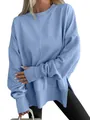 Casual light blue oversized sweatshirt with side slits and crew neck for women's comfort - S / Tops / Sky Blue