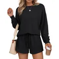 Ensemble deux pièces décontracté pour femme avec sweat à manches longues noir et short. - S / Haut Et Bas / Noir