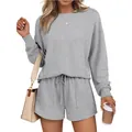 Ensemble décontracté gris avec haut à manches longues et short à cordon pour femme. - S / Haut Et Bas / Gris clair