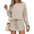 Ensemble deux pièces décontracté avec sweat à manches longues et short à cordon - S / Haut Et Bas / Abricot