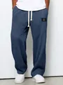 Blaue Waffelstrick-Jogginghose mit weitem Bein und Kordelzug für Herren im Alltag. - Marineblau