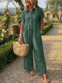 Tuta corta a righe verdi da donna, perfetta per le vacanze estive e il tempo libero. - Taglia S / Top E Pantaloni / Verde