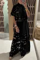 Elegant black hollow-out floral lace cardigan and wide-leg trousers two-piece set - S / Top And Bottom / Black