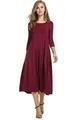 Robe bordeaux élégante à manches longues avec une jupe évasée plissée style chic. - S / Haut Et Bas / Bordeaux