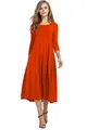 Robe mi-longue évasée orange élégante à manches longues et col rond pour la mode automnale - Orange