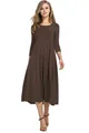 Élégante robe longue marron à manches longues avec jupe évasée en ligne A pour femme - Café