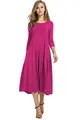 Élégante robe midi fuchsia à manches longues avec silhouette trapèze fluide pour l'automne - Rose rouge
