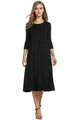 Robe midi noire élégante à manches longues avec une jupe plissée fluide et évasée - Noir