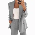Traje de blazer gris entallado para mujer, ideal para ropa de oficina profesional - S / Top Y Pantalón / Gris