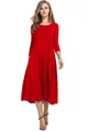 Robe mi-longue élégante rouge à manches longues pour femmes avec un ourlet évasé fluide - S / Haut Et Bas / Rouge