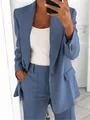 Elegant light blue women's OL blazer suit with slim-fit lapel design for business wear. - S / Tops / Blue