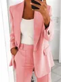 Detail view of stylish pink OL professional blazer suit with classic notched lapel - S / Tops / Pink